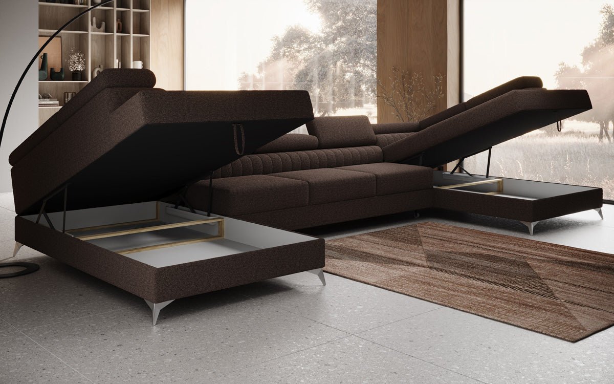 Designer Sofa Aurea U XXL with Sleeping and Folding Function in Bouclé
