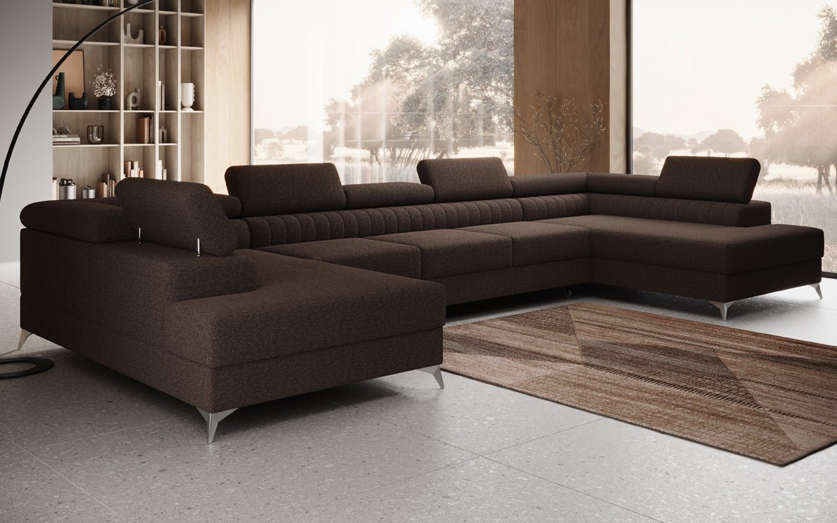 Designer Sofa Aurea U XXL with Sleeping and Folding Function in Bouclé