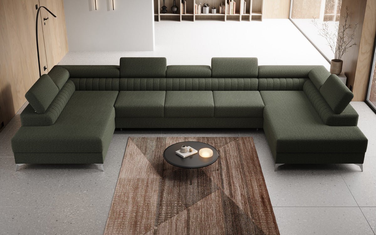 Designer Sofa Aurea U XXL with Sleeping and Folding Function in Bouclé