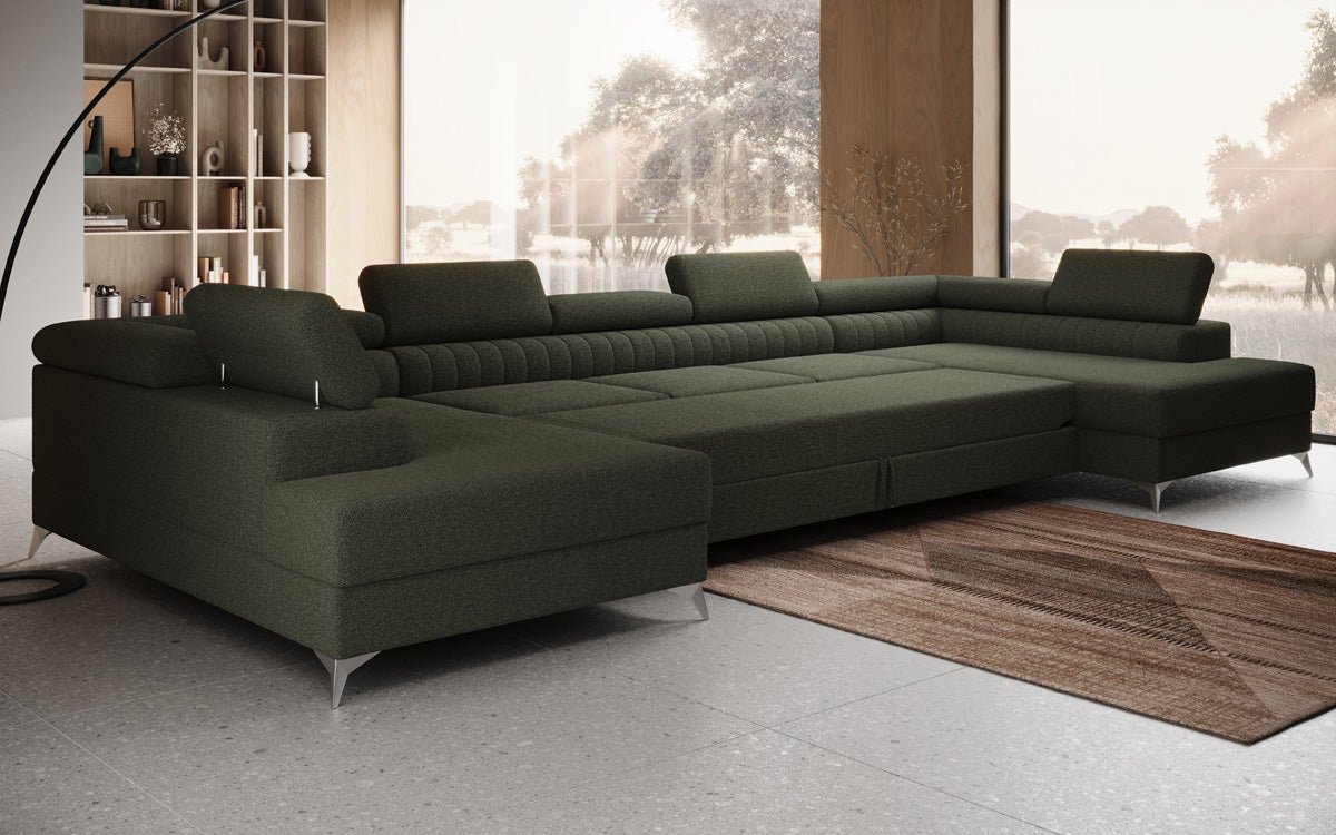 Designer Sofa Aurea U XXL with Sleeping and Folding Function in Bouclé