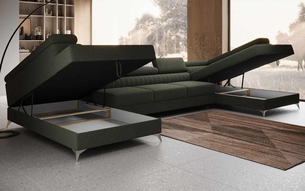 Designer Sofa Aurea U XXL with Sleeping and Folding Function in Bouclé