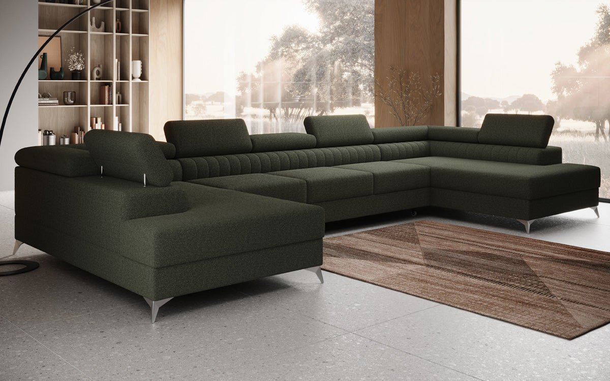 Designer Sofa Aurea U XXL with Sleeping and Folding Function in Bouclé