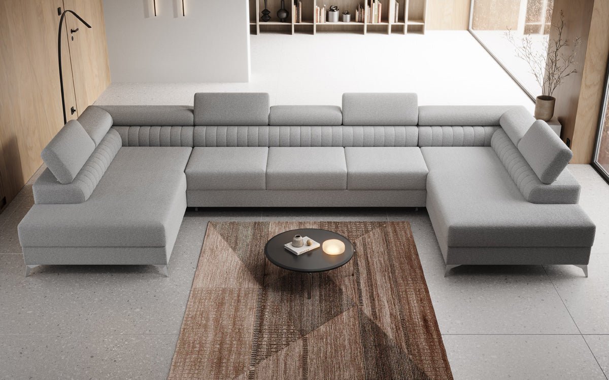 Designer Sofa Aurea U XXL with Sleeping and Folding Function in Bouclé