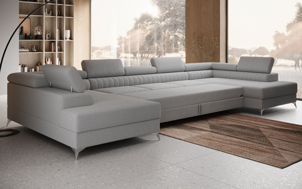 Designer Sofa Aurea U XXL with Sleeping and Folding Function in Bouclé