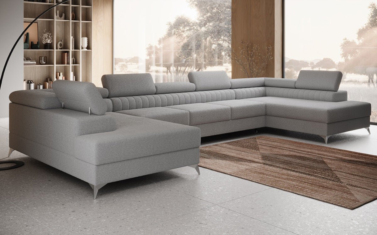 Designer Sofa Aurea U XXL with Sleeping and Folding Function in Bouclé