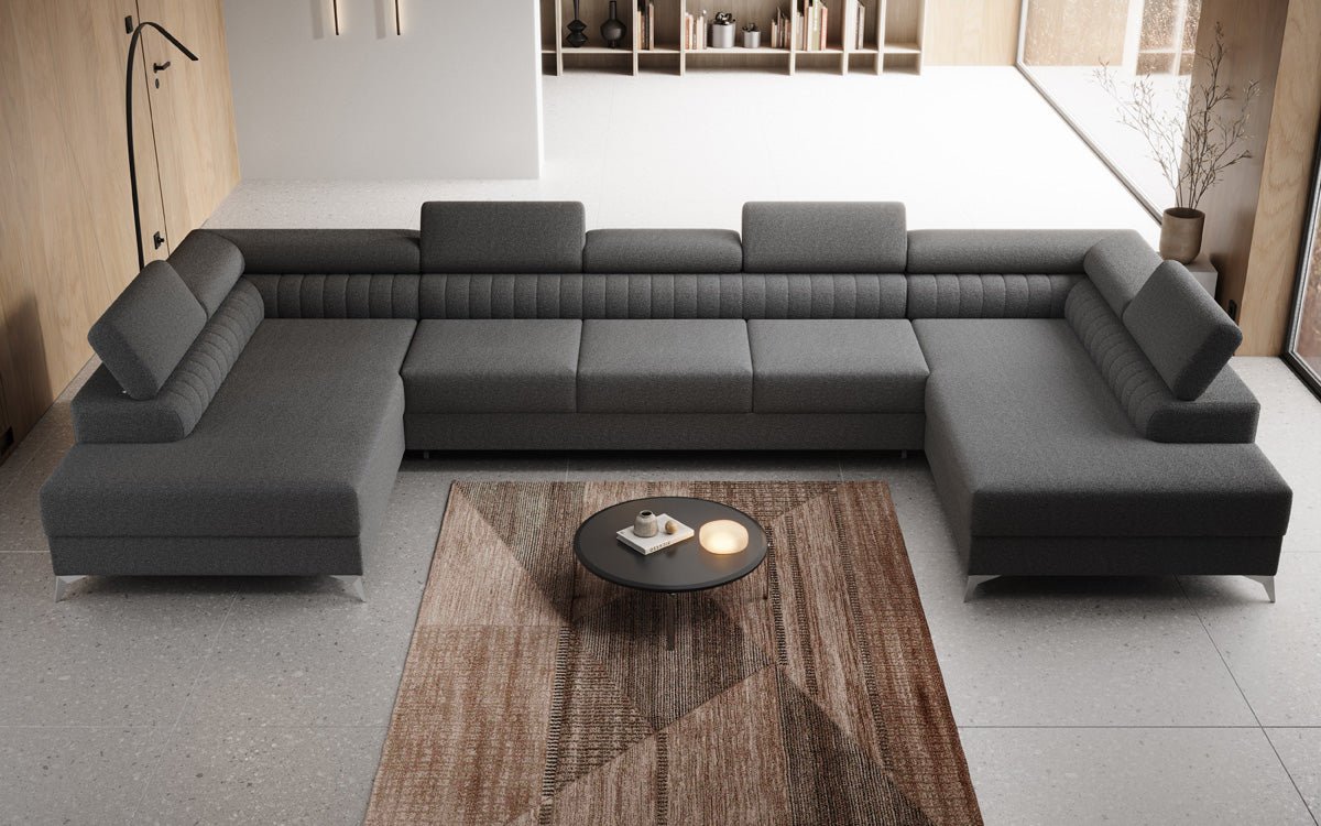 Designer Sofa Aurea U XXL with Sleeping and Folding Function in Bouclé