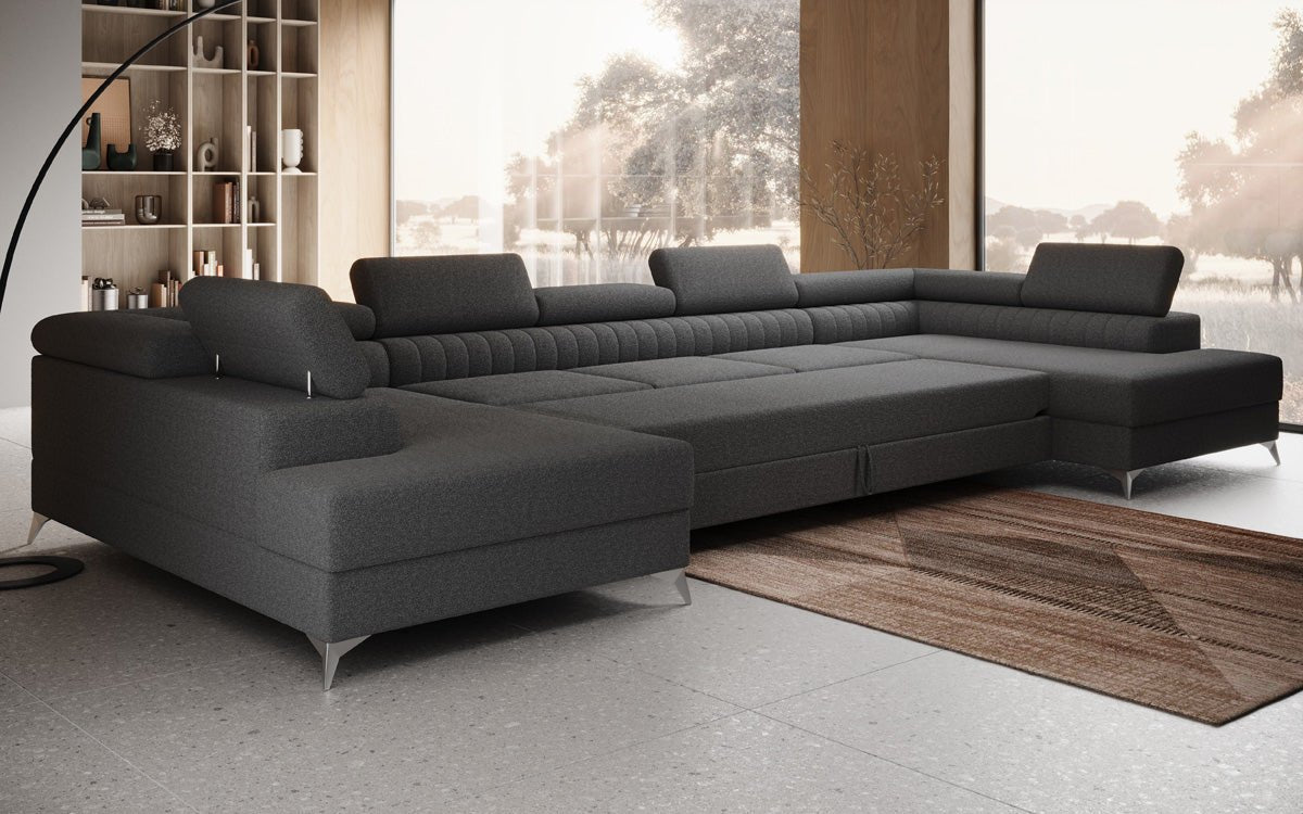 Designer Sofa Aurea U XXL with Sleeping and Folding Function in Bouclé