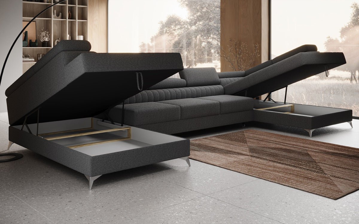 Designer Sofa Aurea U XXL with Sleeping and Folding Function in Bouclé