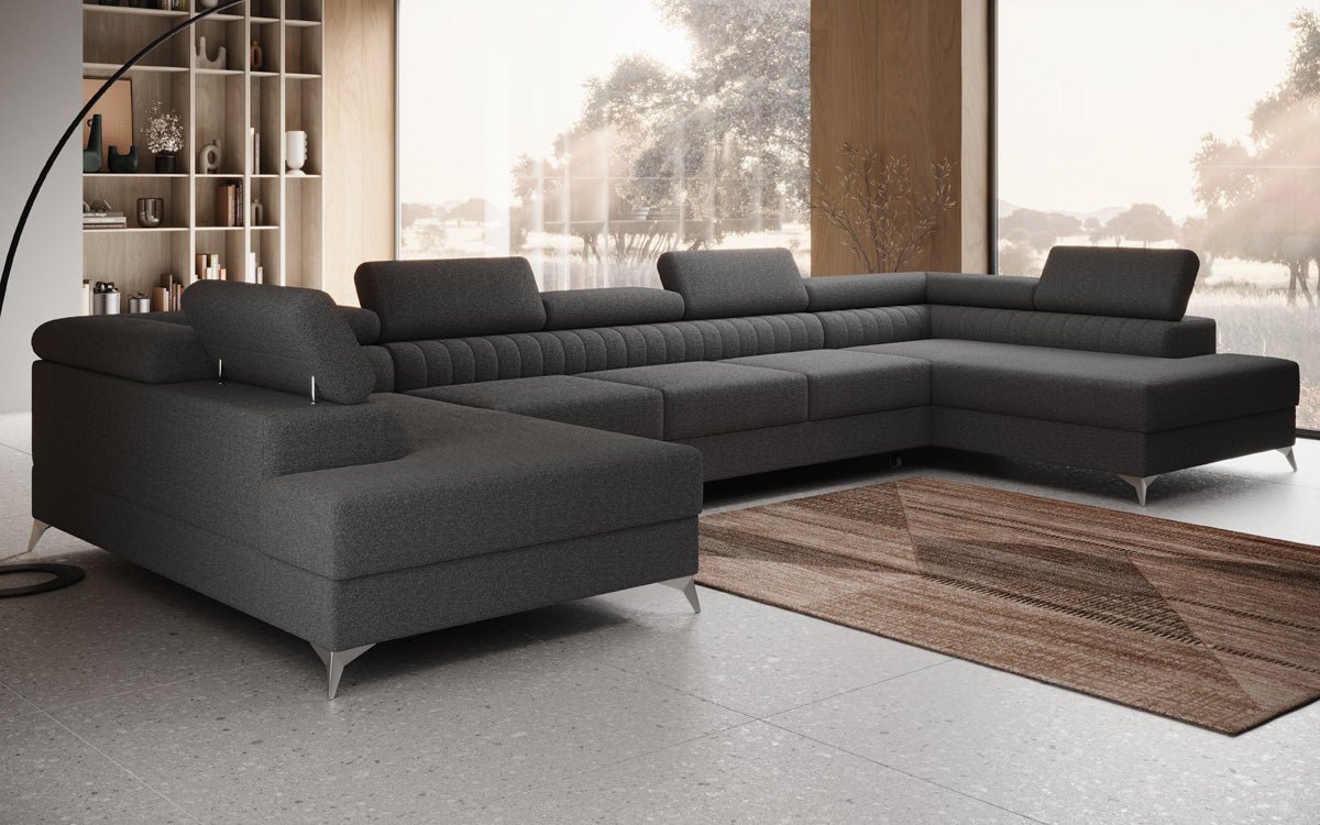 Designer Sofa Aurea U XXL with Sleeping and Folding Function in Bouclé