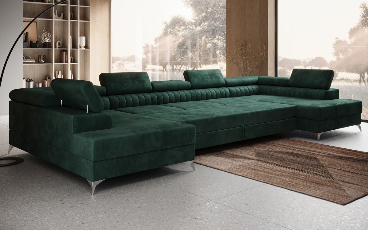 Designer Sofa Aurea U XXL with Sleeping and Folding Function in Velvet