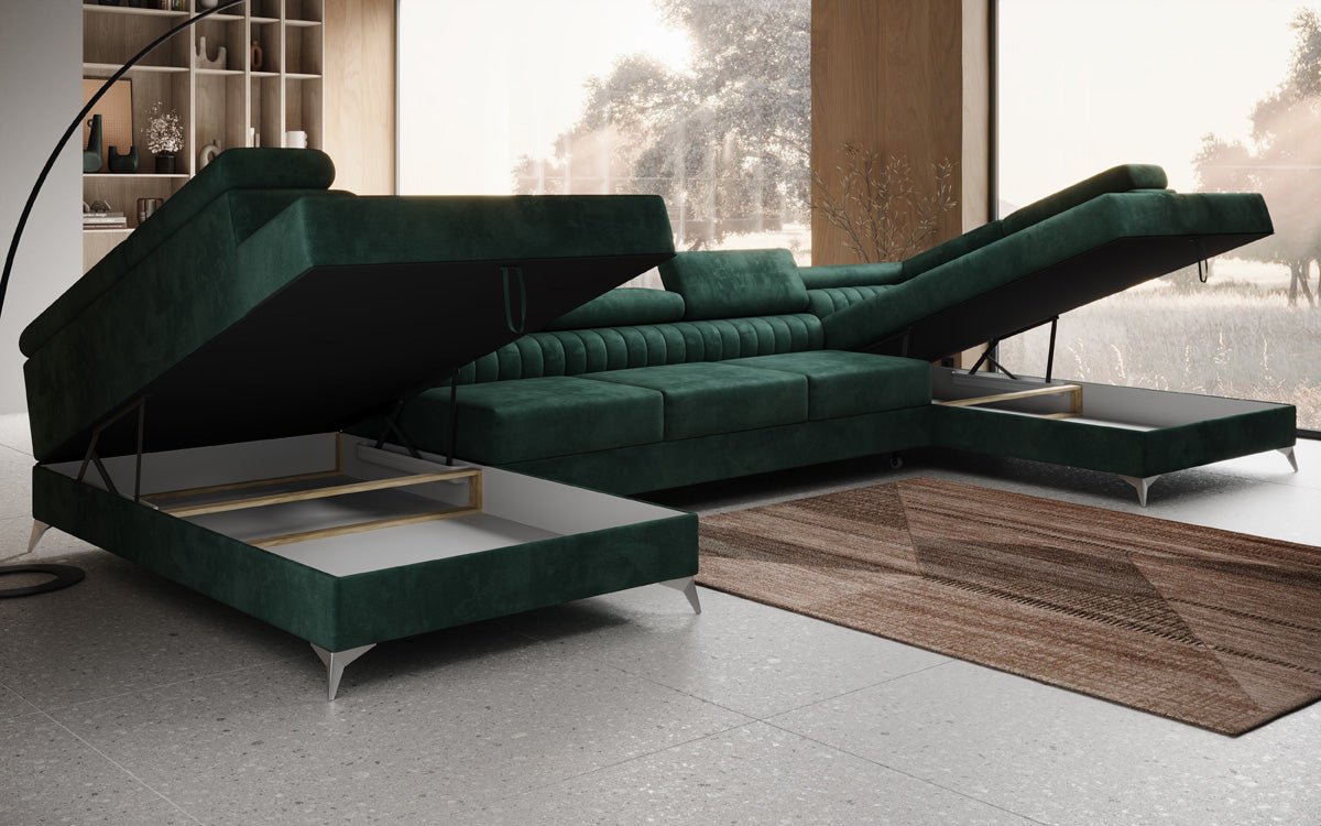 Designer Sofa Aurea U XXL with Sleeping and Folding Function in Velvet