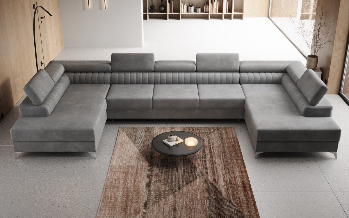 Designer Sofa Aurea U XXL with Sleeping and Folding Function in Velvet
