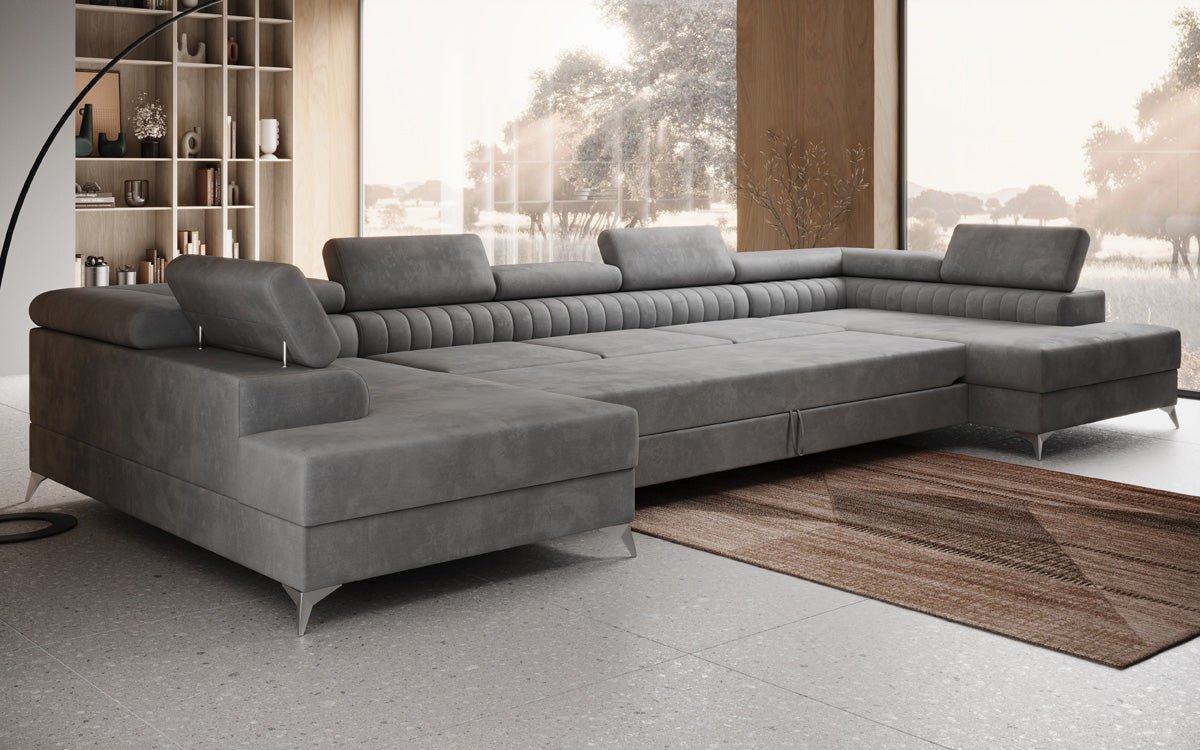 Designer Sofa Aurea U XXL with Sleeping and Folding Function in Velvet