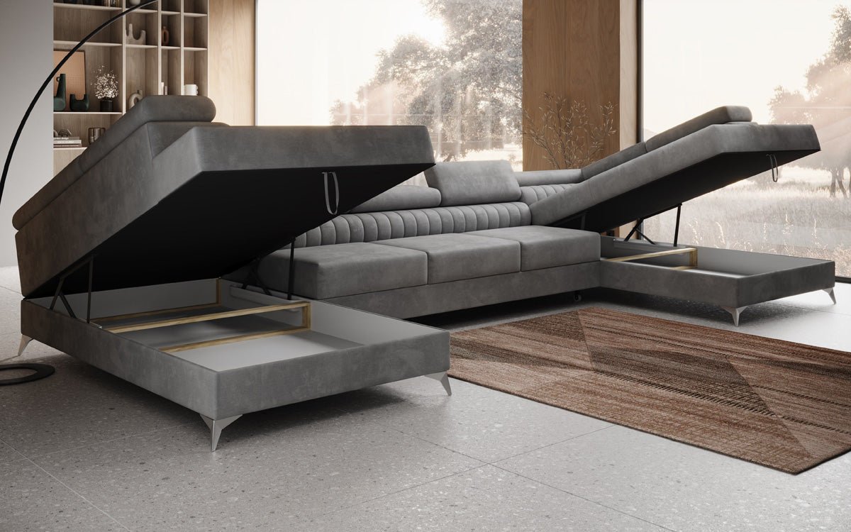 Designer Sofa Aurea U XXL with Sleeping and Folding Function in Velvet