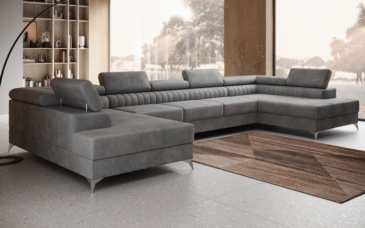 Designer Sofa Aurea U XXL with Sleeping and Folding Function in Velvet
