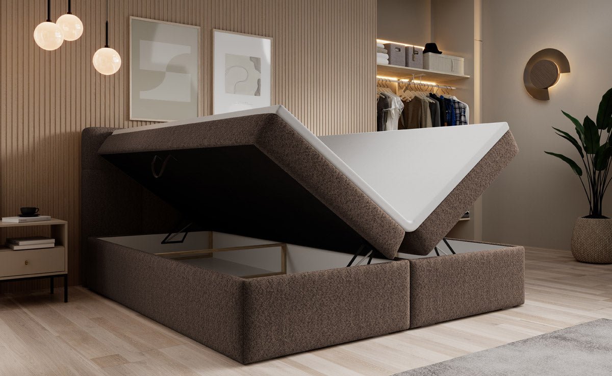 Cozy II Bouclé Box Spring Bed with Storage