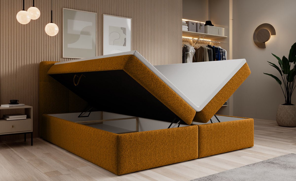 Cozy II Bouclé Box Spring Bed with Storage