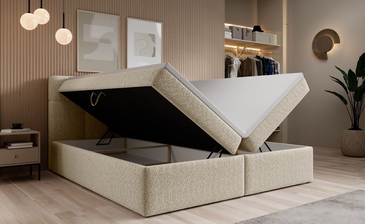 Cozy II Bouclé Box Spring Bed with Storage