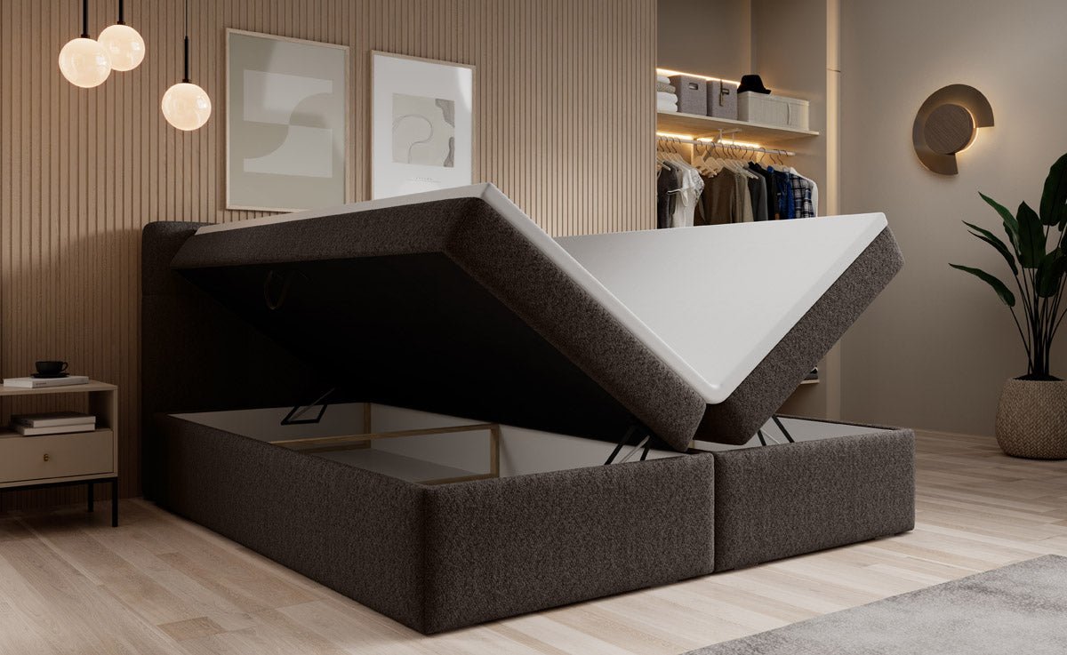 Cozy II Bouclé Box Spring Bed with Storage