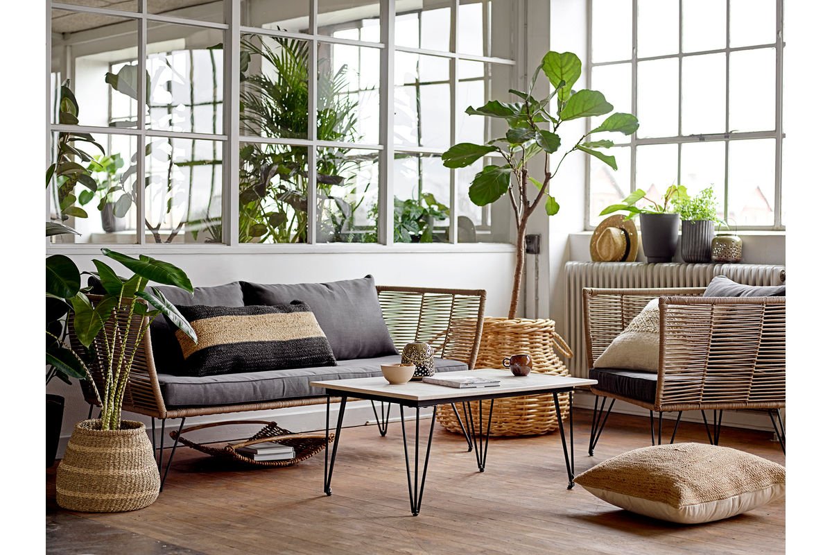 Garten-Couchtisch Sovar – Fibercement in Grau mit Metallgestell