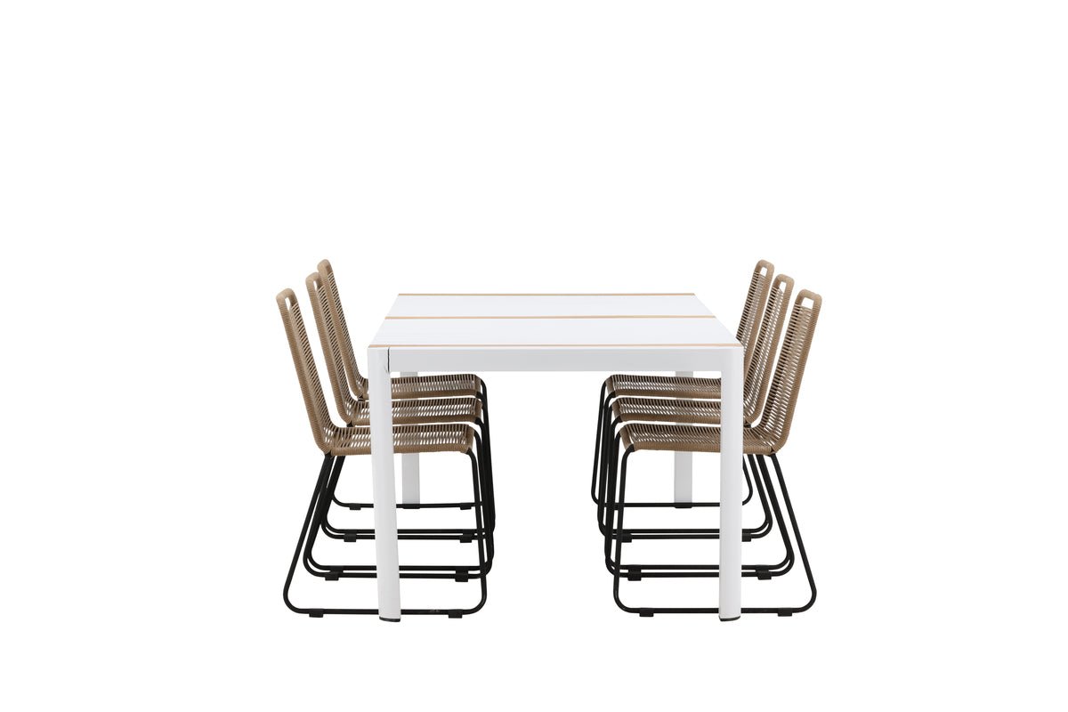 Garten Essgruppe Alvora – 7-teiliges Gartenmöbel-Set in Weiß/Braun