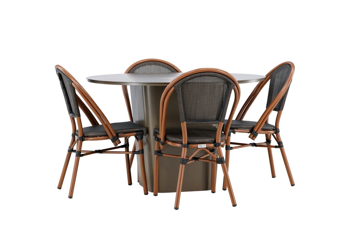 Garten Essgruppe Mina – 5-teiliges Gartenmöbel-Set mit braunem Tisch aus Aluminium