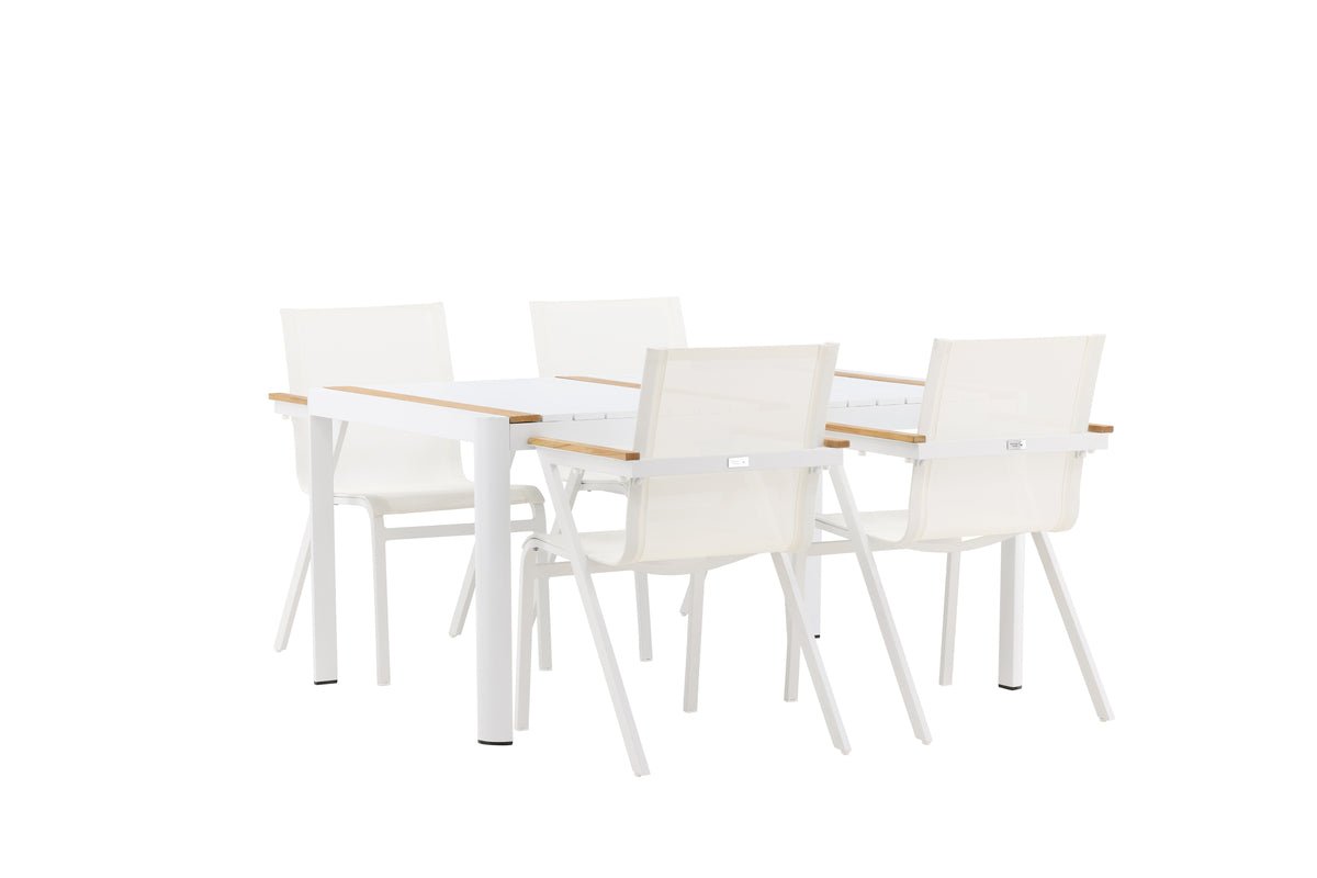 Garten Essgruppe Rolina – 4 Stühle und 1 Tisch in Weiß