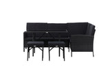 Garten Loungeset Jess – 5-teilig aus schwarzem Kunstrattan mit Glastisch
