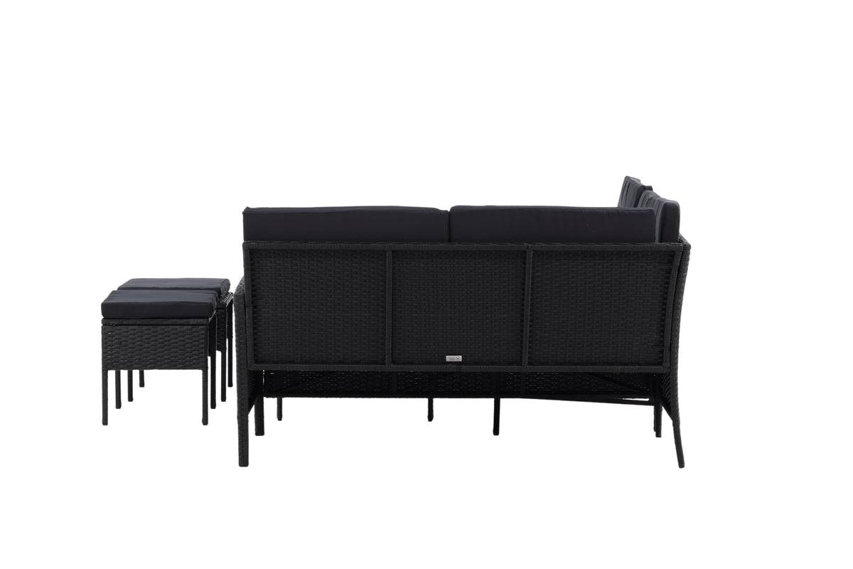 Garten Loungeset Jess – 5-teilig aus schwarzem Kunstrattan mit Glastisch