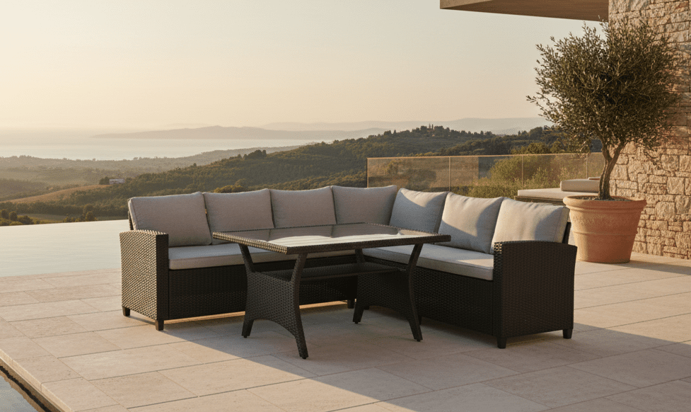 Garten Loungeset Liventia – aus Edelholz und Kunstrattan
