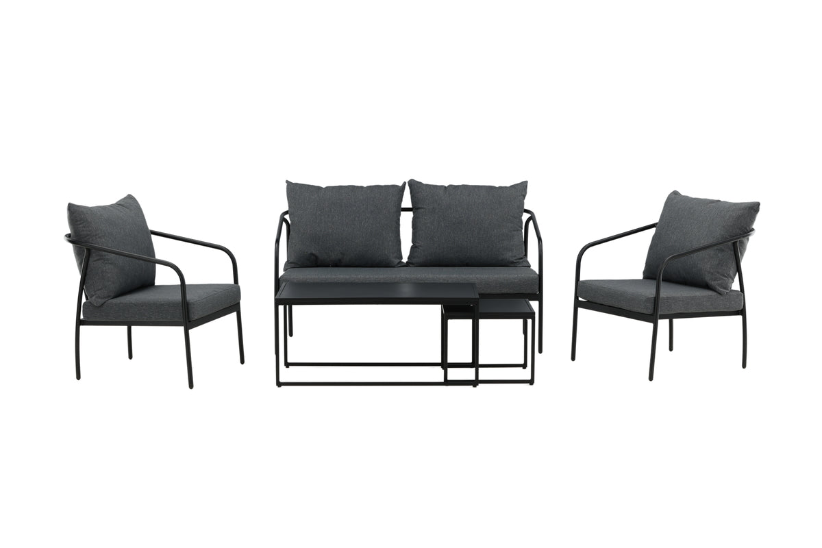 Garten Loungeset Living - aus schwarzem Stahlgestell