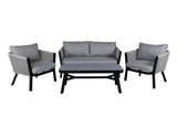 Garten Loungeset Mira – 4-teiliges Set mit grauer Glasplatte