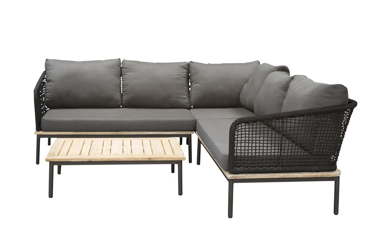Garten Loungeset Olanda – mit Ecksofa & Couchtisch aus Akazienholz und Metall