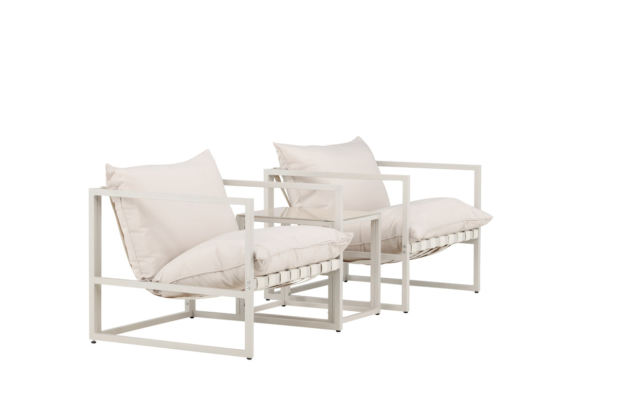 Garten Loungeset Valenza – 3-teiliges Outdoor-Set in Beige mit Glastisch