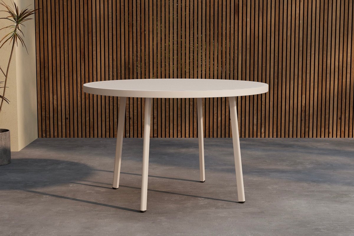 Gartentisch Avessa - Runder Gartentisch aus beigem Aluminium