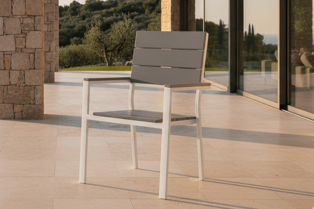 2-piece Set - Vita Garden Chair in White/Gray with Aluminum Frame and Aintwood Seat Surface