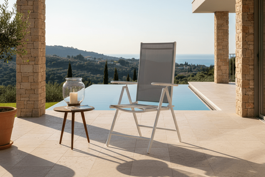 2-piece Set Garden Chair Awa - White Aluminum Frame, Textilene Seat, Adjustable Backrest