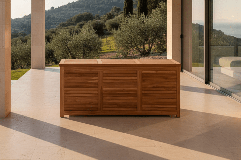 Garten Kissenbox Sorine - 60x130x50 aus Teakholz