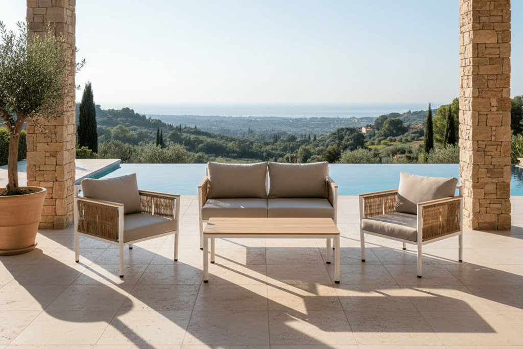 Garden Lounge Set Belora – Aluminum Seating Group with Sofa, 2 Armchairs & Table