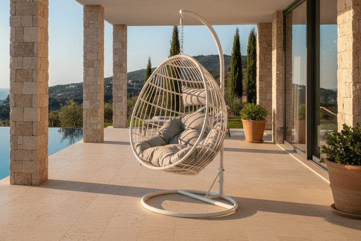 Garden Hanging Chair Vegas - made of Rattan/Metal in White