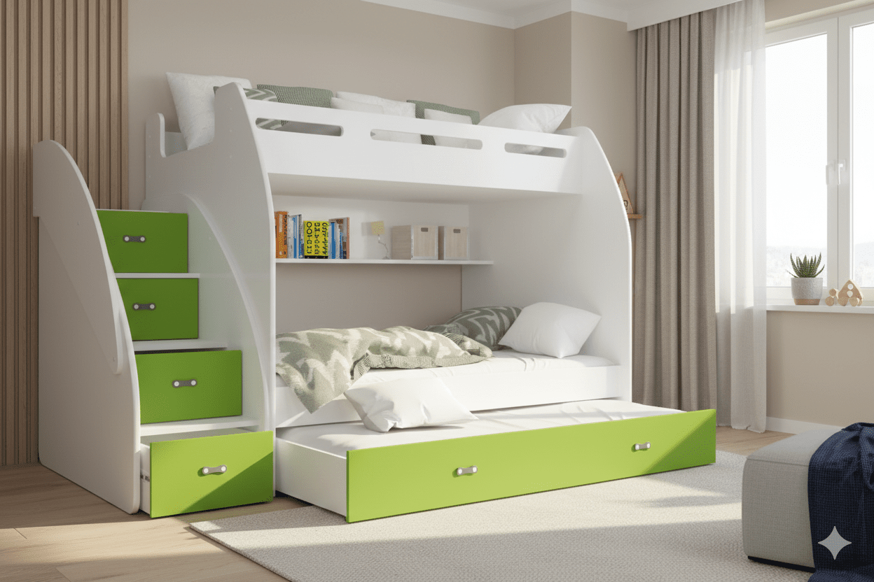Children's Loft Bed Heaven - with three sleeping areas, storage space & mattresses included