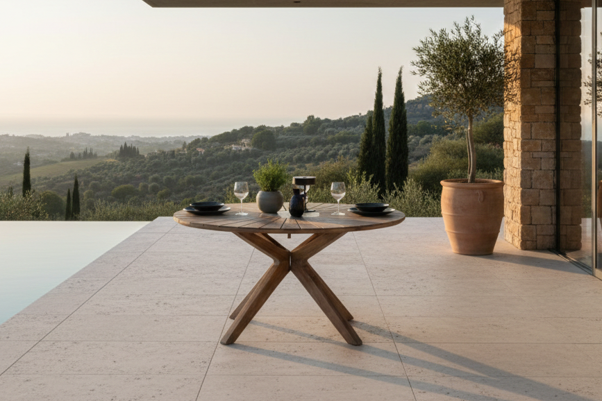 Garden Dining Table Rose - Ø 140cm made of brown Acacia wood