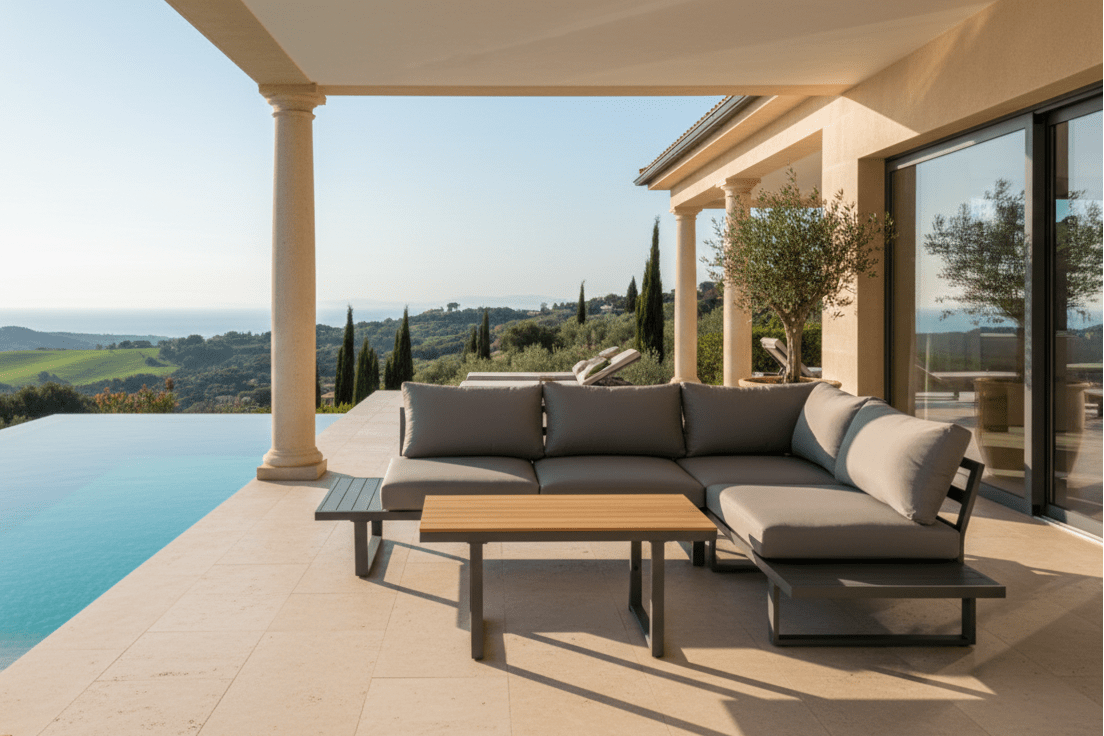 Garden Lounge Set Santorin – Aluminum Corner Sofa with Height-Adjustable Table