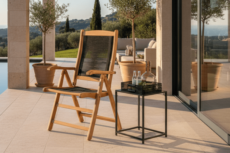 2-Piece Set Garden Chair Noa - Combination of Acacia Wood and Black Rope