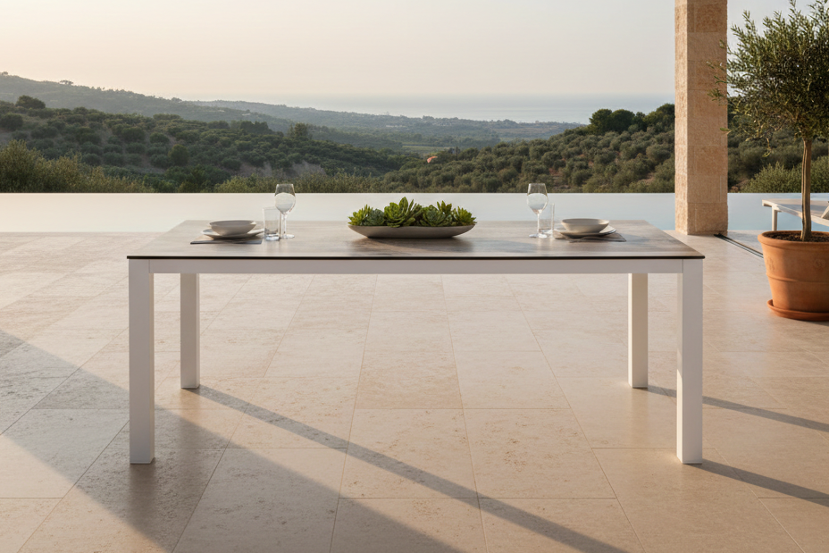 Garden table Kisiwa - a white gray rectangular dining table