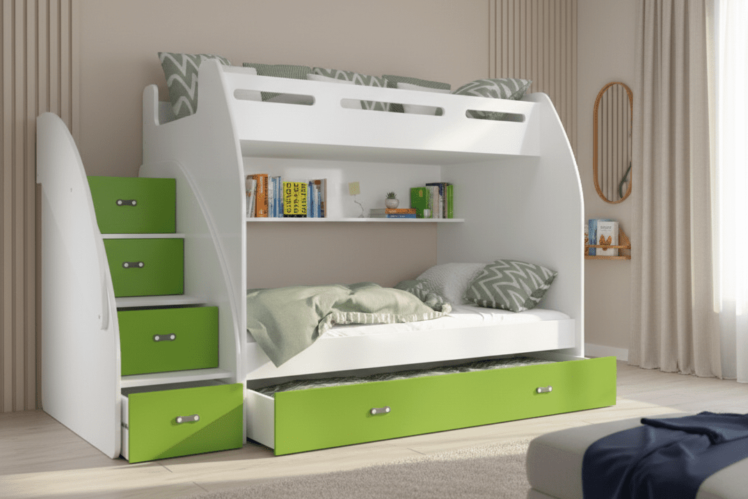 Children's Loft Bed Dream - with two sleeping areas, plenty of storage space & mattresses included