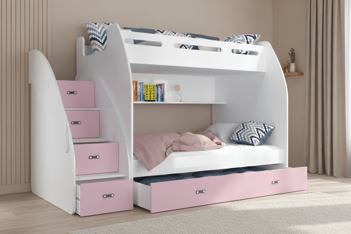 Children's Loft Bed Dream - with two sleeping areas, plenty of storage space & mattresses included