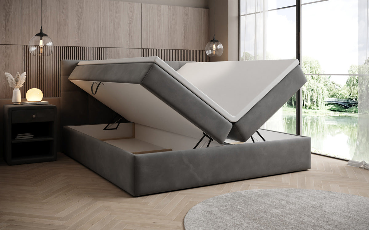 Lux velvet box spring bed with storage