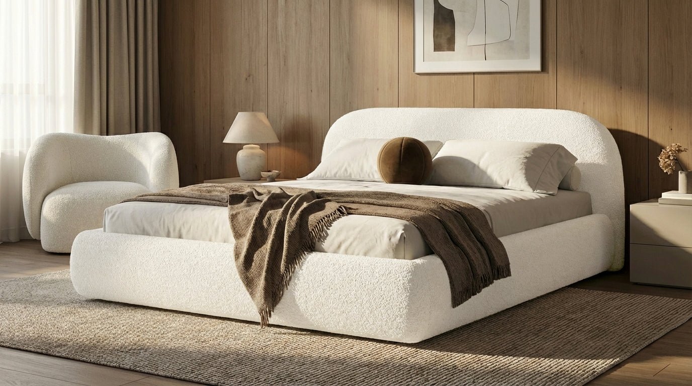 Designer Upholstered Bed Luma in Bouclé with Storage