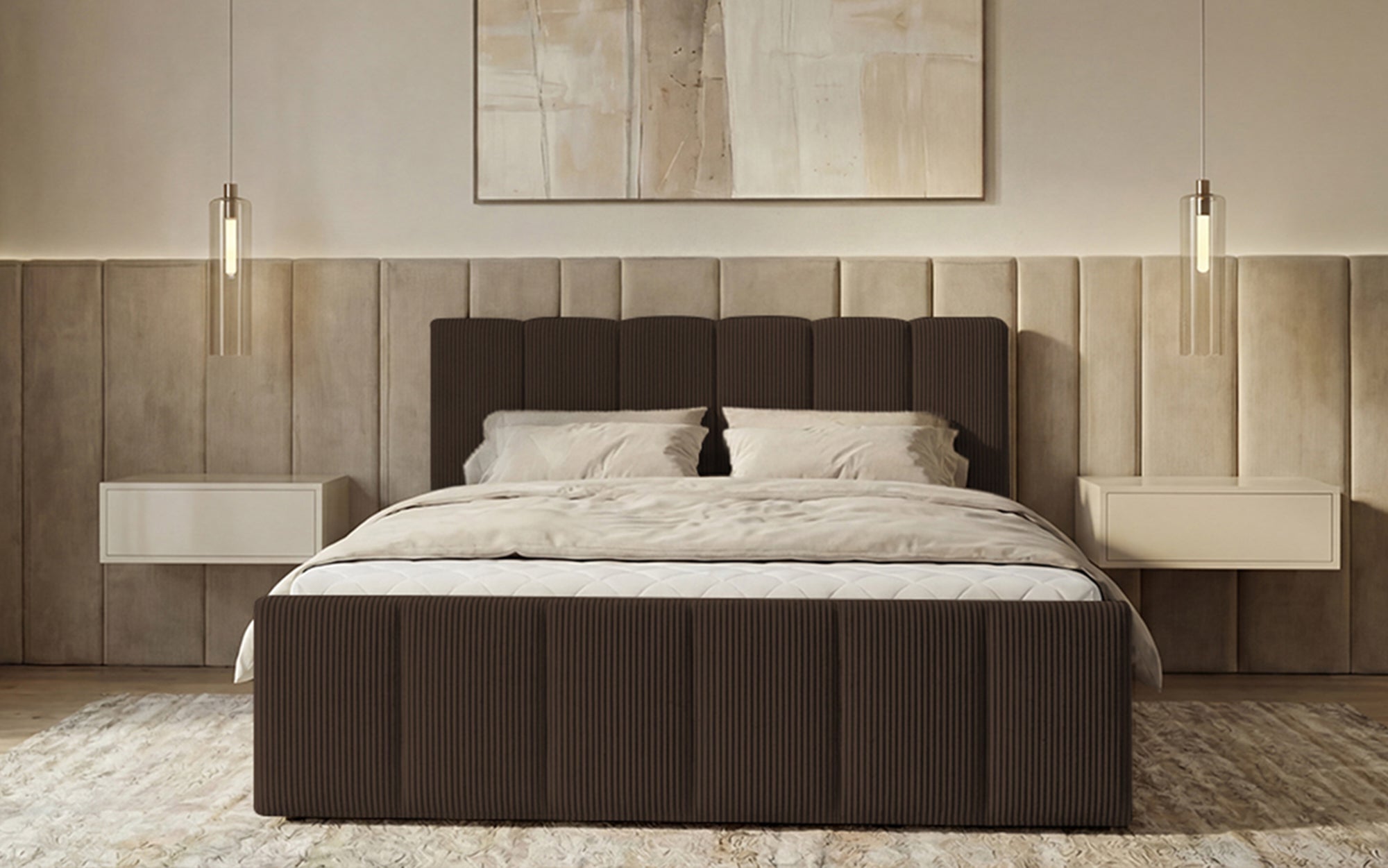 Siena box spring bed with lift-up storage in Corduroy